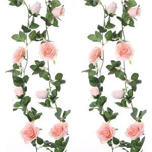 2 Pack Pink Artificial Floral Garland 13 FT Fake Rose Vine Hanging Rose Garland